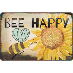 GSS Designs Retro metāla skārda zīme Vintage Sunflower Bee Happy (12