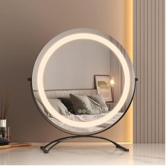 EMKE Hollywood Mirror with 3 Light Colours, Diameter 40 cm Makeup Mirror with Lighting, Smart Touch Dressing Table Mirror with Light, 360° Rotatable, Dimmable and with Memory Function, Black