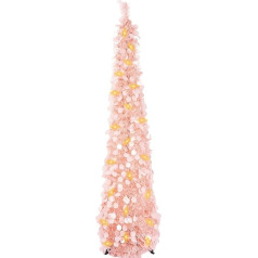 150 cm / 5 pēdas mākslīgās Ziemassvētku eglītes, salokāma pop-up bārkstiņu eglīte, iepriekš izgaismota Ziemassvētku dekorēšana, iekštelpu mājas dekori (rozā)