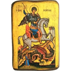 Wooden Icon Of Saint George Riding His Horse And Slaying The Beast Greek Christian Orthodox Wooden Icon A0