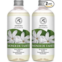 Telpu aromātu difuzora uzpildes komplekts Monoi de Tahiti 2 x 500 ml - Uzpildes komplekts smaržu difuzoram - Niedru difuzora uzpildes komplekts - Telpu aromātu difuzora uzpildes komplekts - Telpu gaiss - Tiare Flowers Fragrance