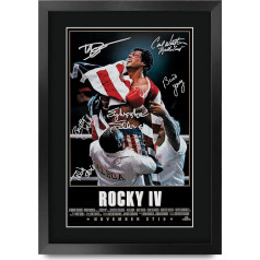 HWC Trading Rocky IV The Cast Rocky 4 Sylvester Stallone Dolph Lundgren Dāvanas Plakāts ar autogrāfu - Movie Memories Fans - Framed Print A3