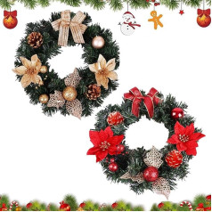 Tangger 2PCS Weihnachtskranz Ziemassvētku vainags Haustür Dekoration Weihnachtskugelnkranz Haustür Dekoration Tannenkranz künstlich Weihnachtsstockanhänger Weihnachtsdekoration(30 cm)