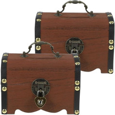 Dechous Pack of 2 Vintage koka dārgumu lāde bērniem, zemnieciska maza koka lāde ar vāku, izturīga dārgumu lāde ar slēdzeni un atslēgu kāzu dāvanai, mājas dekorēšanai, cūku bankai