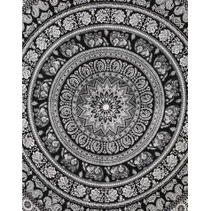 eSplanade indische Mandala schwarz weiß Wandbehang, Elefant Schlafzimmer Wandteppich indischen schwarz-weiß Wandbehang 95 x 82 Zoll