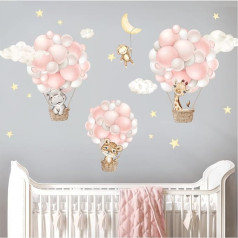 Little Deco DL958-4 Wall Sticker Hot Air Balloons Safari Animals Wall Sticker Stars Clouds Nursery Wall Sticker Baby Room Decoration