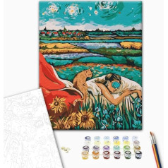 Brushme Painting by Numbers Adults with Frame 40 x 50 cm, Nature Sleeping Woman in the Field Including Brush and Acrylic Paint