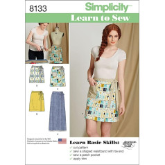 Simplicity Muster 8133 Misses 'Learn to Sew Wrap Röcke Schnittmuster, weiß