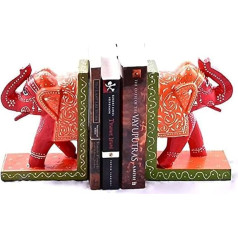 Purpledip Royal Royal Welcome Koka Bookends Elephant Decor Grāmatu skapis organizators Stand Dāvana grāmatu mīļotājiem (15727/bk03)