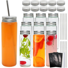 400 ml Glasflaschen mit luftdichten Deckeln, wiederverwendbare Trinkgläser mit Strohhalm und Deckel mit Loch, Glas-Wasserflaschen für Saft, Getränke, Smoothie, Tee, Kombucha, hausgemachte Getränke (10