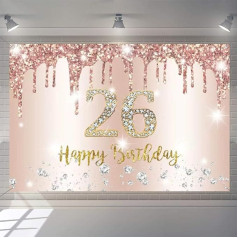 Laimīgu 26. dzimšanas dienu Dekorationen Hintergrund Banner für Frauen Laimīgu 26 gadus vecu ballīti Schild Plakāts Frau 26. Geburtstag Rosegold Fotografie Hintergrund 26. Geburtstag Party Supplies, 150 x 90 cm