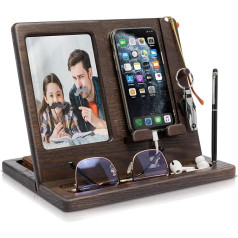 TESLYAR Koka telefona dokstacija Ash Tree Picture Frame 10 x 15 cm Wallet Stand & Watches Organiser Vīriešu Ziemassvētku dāvana Vīrieša Vīrieša sieva Jubileja Tēva Dzimšanas diena Maksa Tēvs Tēvs Man