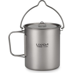 Lixada Titanium Cup Pot Ultralight Portable Hanging Pot with Lid and Handle Foldable for Outdoor Camping Hiking 900ml