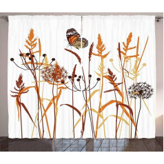 ABAKUHAUS Butterfly Rustic Leaf Composition guļamistabas aizkars ar rūtīm un āķiem, 280 x 225 cm, oranžs, bordo sarkans