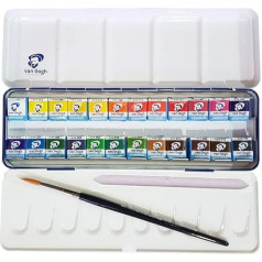 24 Pans Fine Van Gogh Artist Watercolour Paints in Metal Watercolour Box Including 1 Brush and Stump