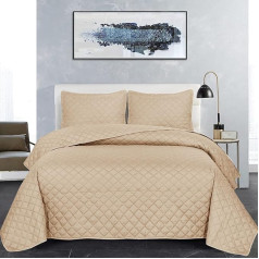 Reversible Quilted Bedspread Ultraskaņas silts mikrošķiedras gultas Throws King Size Beige 3 gabali gultas piederumi komplekts + 2 spilvendrānas