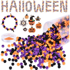 KUUQA 1050 Halloween Pony krelles ar 7 gab. šarmu piekariņu rotājumi 1 rullis elastīga aukla Akrila DIY amatniecības krelles ar uzglabāšanas kārbu Halloween krelles bērniem