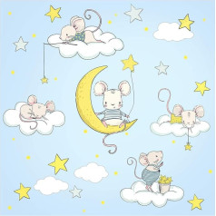 Little Deco DL303 Sienas uzlīme Mice on Clouds and Moon I Sienas Picture L - 213 x 106 cm (platums x augstums) I Sienas uzlīme Bērnu istaba Zēns Dekorācija Uzlīme Meitenes Bērnu istaba Bērni