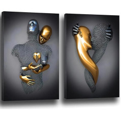 3D romantiska mīlnieku skulptūra Plakāts Metāla figūra Statue Art Love Heart Kiss Pictures Wall Art, bez rāmja (Plakāts 04, 2 gabali - 60 x 90 cm)