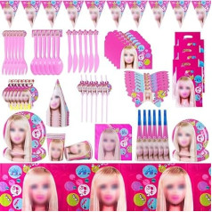 81Pcs Creative Bar-bie Princess Party Decoration Kit Bar-bie Princess Party Aksesuāri Dzimšanas dienas svinību piederumi Dzimšanas dienas trauki Dzimšanas dienas šķīvji Krūzītes Salvetes Galdautiņi Galda piederumi Bērnu ballīšu galda piederu