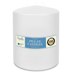 Hyoola White Pillar Candles Large Three-Wick Candle - 15 x 20 cm - Nekoncentrētas lielas sveces - sveces degšanas laiks 188 stundas - Lielas sveces Ražots ES