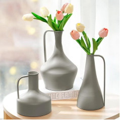 Sziqiqi Nordic Metal Khaki Jug Vase - dekorēšana Chmal Vāzes galda dekorēšanai Komplekts no 3 Modern Flower Vases for Pampas Grass Augi Kaltēti ziedi Mākslīgās puķes Zari Sēklas Spalvas Sēklas