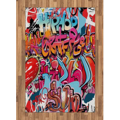 ABAKUHAUS Graffiti Rug, Hip Hop Street Art, Flat Weave Decorative Rugs for Living Room, Bedroom, Dining Room, 120 x 180 cm, Magenta Aqua