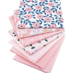 Kokvilnas saišķi rokdarbiem, Patchwork, audumu komplekti, Fat Quarters Bundles, 7 gabali, 50 x 40 cm, Fat Squares Šūšana, Patchwork, dažādi raksti, audumi, DIY, Scrapbooking, rokdarbi (Rozā ziedi,