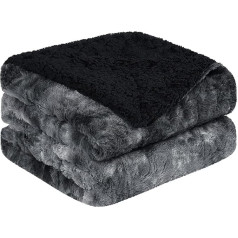 PiccoCasa Luxury Faux Fur Shag sega Double Size Soft Warm Reversible Tie Dye Sherpa Throw Blanket for Sofa Couch Bed 60 x 80 Inch Black