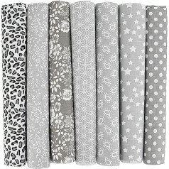 7 gabali ziedu kokvilnas auduma kvadrāti 50cm x 50cm Patchwork auduma amatniecības quilting kvadrāti Bundle Fat Quarters auduma kokvilnas audums Patchwork DIY šūšanai Scrapbooking (Grey)