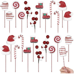 Candy Canes Ziemassvētku eglīšu rotājumu komplekts Ziemassvētku Picks Glitter Lollipop Hat Cepure Cimdi Ogu zābaki Dekorēšana ar sarkanbaltsarkanām svītrām Ziemassvētku piekariņš pusei