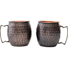 Hygge Moscow Mule Kupferbecher, echte Kupferbecher für Moscow Mules, echte Kupferbecher und Tassen, handgefertigt, massives Kupfer, antikes gehämmertes Finish, Geschenk-Set, 2 Stück, große Größe, 473