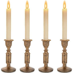 Romadedi Candle Holder Gold Taper Candles Vintage - for Taper Candles Set of 4 Candle Holders Resin Retro Candle Stand for Table Decoration Living Room Gifts Wedding Christmas Party 14 cm