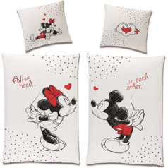 Tex Idea Apgrozāms gultasveļas komplekts Disney Classic Mickey and Minnie Mouse in Love Izmērs 135 x 200 cm 80 x 80 cm 100% kokvilna balta sarkana partneru gultasveļa