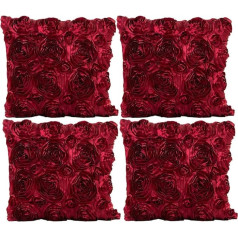 JOTOM Kissenbezug mit Rosenmotiv, einfarbig, Seidensatin, für Zuhause, Couch, Sofa, dekorativ, 45 x 45 cm, Weinrot, 4 Stück