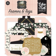 Echo Park Paper Company Ephemera Green Pink Cream Black Grey Wedding Anniversary Photo Frame & Pendant