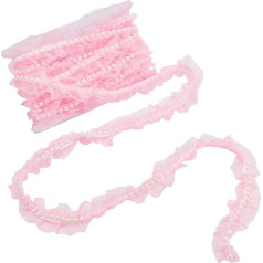 WADORN Spitzenband mit Perlen, 40 mm, rosa Organza-Besatz, Spitzenband zum Nähen, Basteln, Rüschen, plissiert, Perlenborte für Brautschmuck, Hochzeit, Dekoration, Kleid, Verzierung