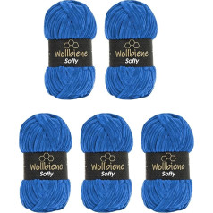 Wollbiene Softy 5 x 100 g šenila vilnas tamborēšanai, adīšanas vilna, bērnu vilna, 500 g šenila vilnas, īpaši apjomīga tamborēšanas dzija (Cerulean Blue 38)