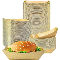 Efforias 100 mittelgroße Kraftpapier-Tabletts | Braune Papp-Servierteller aus recyceltem Papier zum Mitnehmen | Einwegbehälter, Körbe für Chips, Burger, Grillen, Geburtstagsparty, Camping