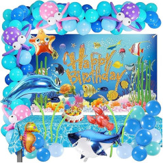 86 gabali Jūras dzīvnieki Dzimšanas dienas svinību dekorēšana Zilas jūras balonu virtenes komplekts zemūdens tēmām Happy Birthday Boy Baby Shower Party Supplies