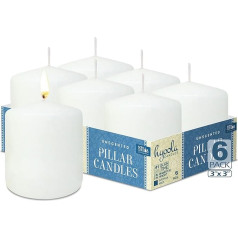 Hyoola White Pillar Candles 7,5 x 7,5 cm - Nekoncentrētas sveces, lielas - 6 sveces, ar ilgu degšanas laiku, ražotas ES