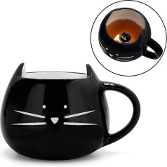 fanquare 420ml Cute Cat Coffee Mug Black Creative Coffee Mug Personalizēta keramikas tējas krūze Piena krūze Dāvana