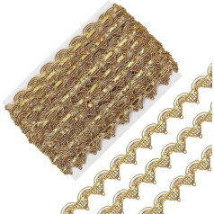 MAYJOYDIY 9,1 m zelta metāliska metāliska zopfborte, 1,8 cm gara, Verzierung, goldfarbene Metallic-Rand, für Kostüme, Vorhänge, Bastelbedarf, Party-Dekorationen