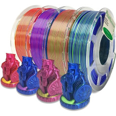 Pinuotu Silk PLA filaments, divu toņu PLA filaments, spīdīgs zīda PLA filaments, 1,75 mm, 3D drukas filaments, daudzkrāsains, 200 g x 4 spoles, divu toņu filaments