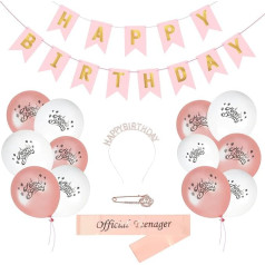 15gab Rose Gold 13. dzimšanas dienas dekorēšana TAROME Happy Birthday Banner Oficiālais pusaudžu sash Tiara Latex balons 13. dzimšanas dienas ballīte Piegādes meitene meita meita