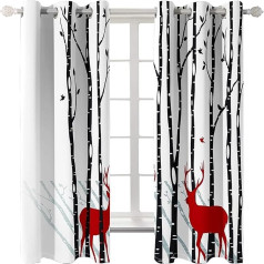 Daesar Vorhang Verdunkelung Polyester 2er Set 274x160CM, Schlafzimmer Vorhänge Fenster Modern Baum mit Hirsch Vogel Gardine Vorhänge Blickdicht Ösen Kinderzimmer Weiß Rot Schwarz