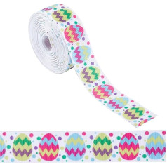 GORGECRAFT 10 jardu Lieldienu Grosgrain lentes poliestera drukāta olu lente Happy Easter Printed Jacquard Craft Wired Webbing Lieldienu lentes ruļļi dāvanu iesaiņošanai matu loku šūšanai vainags