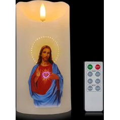 Zymblingst Led Kerzen mit Timerfunktion, heiligsten Herzen Jesu Christus, flammenloses kerzenlichte, elektrische flackernde batteriebetriebene Grabkerze aus Echtwachs, Grab/Gebet/Altartisch Deko