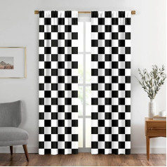 BigLixhgg Melnā un baltā logu aizkari Aizkari Plaid Flag Racing Car Line Rod Pocket Drapes Aizkari Aizkari dzīvojamā istaba Home Decor 26x84 collas 2 paneļi