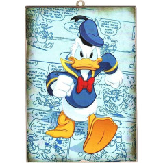 KUSTOM ART Cucuba Vintage stila attēlu sērija Disney varoņi Donald Duck Drukāt uz koka 40 x 30 cm